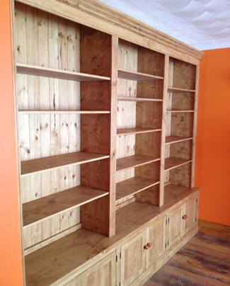 Fitted Solid Pine Rustic Waxed End of Room Bookcase with Lower press
