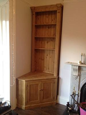 Made to measure Waxed Pine Alcove Unit with Tv Corner Base unit. 
