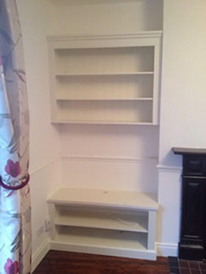 Painted Alcove Unit With Flooting Shelves