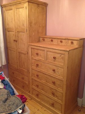 Solid Rustic Pine waxed Combination Wardrobe and chest of drawers.