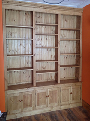 Fitted Solid Pine Rustic Waxed End of Room Bookcase with Lower press